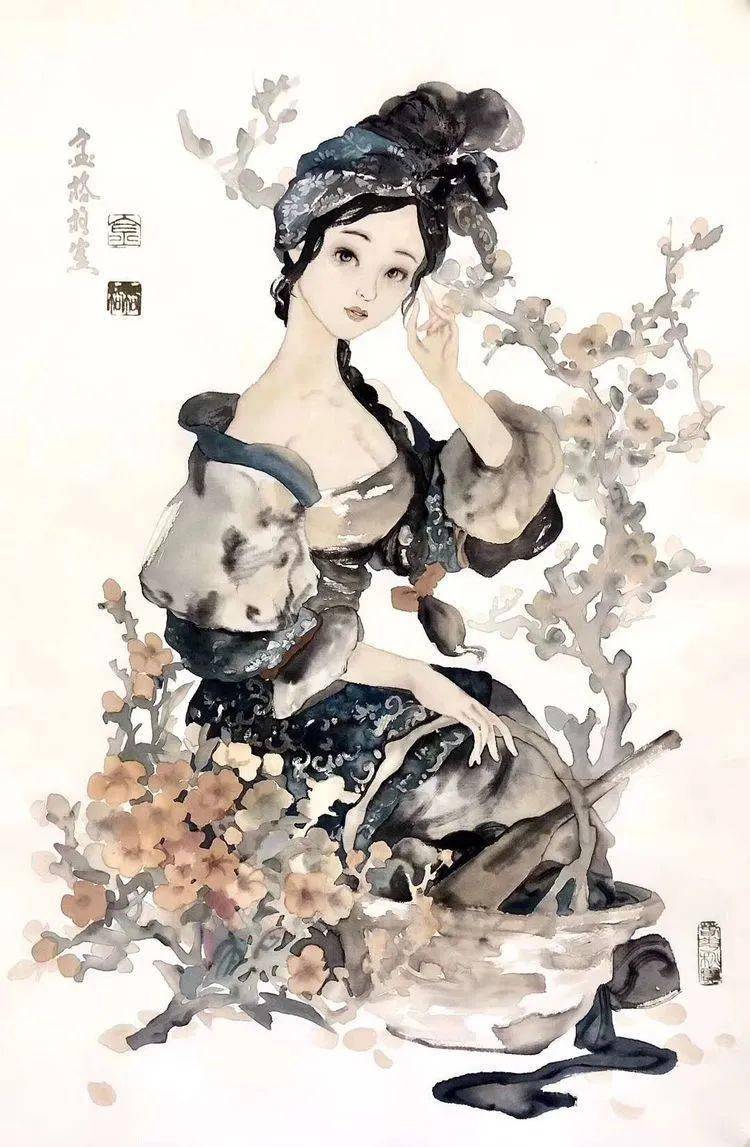 她的没骨人物画清雅空灵贵气