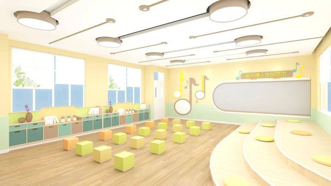 凸显自然和谐的创作气息;米黄主色调搭配木纹材质,rhythm music room1