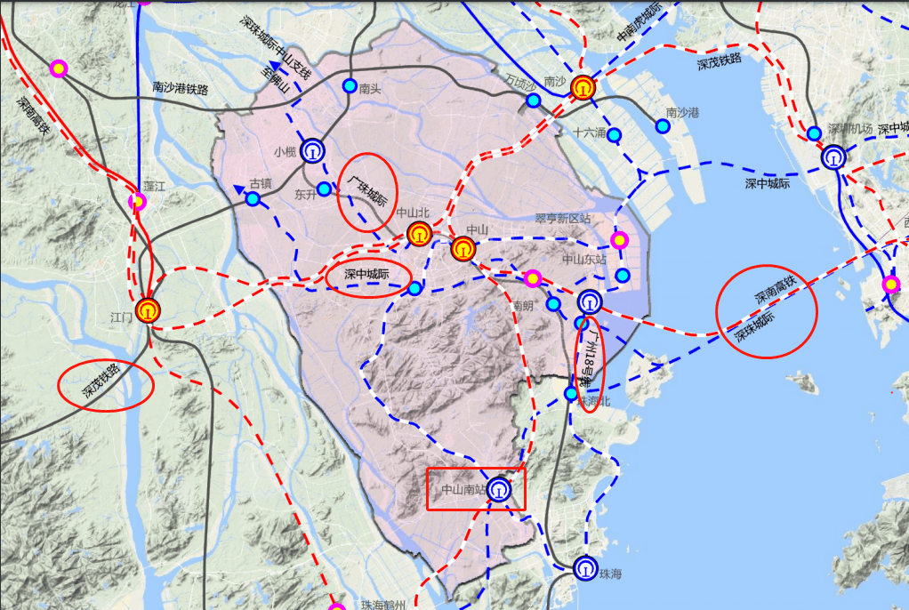 中山將規劃4條鐵路中山南站,中山西站3軌交匯其中,鐵路城際規劃方面
