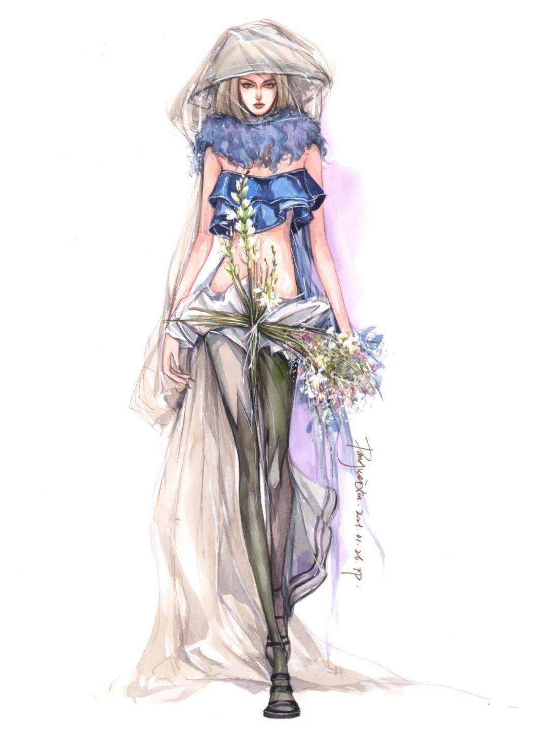 时装效果图丨线稿到水彩上色效果