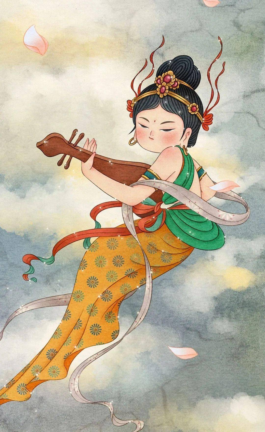 琵琶飞天乐舞曲终人不见江上数峰青