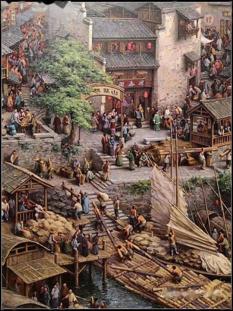 首选进入眼帘的是巨幅油画《洪江古商城》图,油画再现了古商城的鼎盛