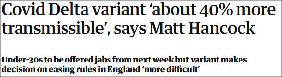 Delta变异病毒致英国疫情反弹 英卫生大臣 传染率比alpha毒株强40 汉考克