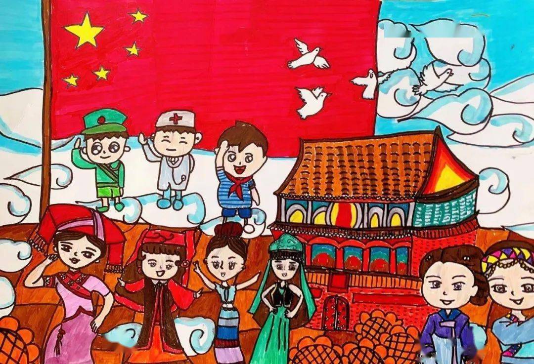 幼儿园建党100周年环创素材童心向党绘画