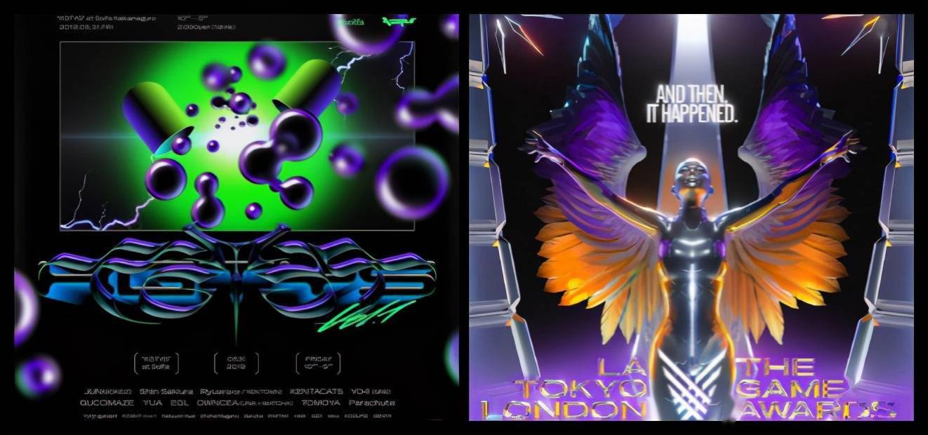 从众多酸性设计中我们也能看出,其配色多以深色背景为主,这也是因其