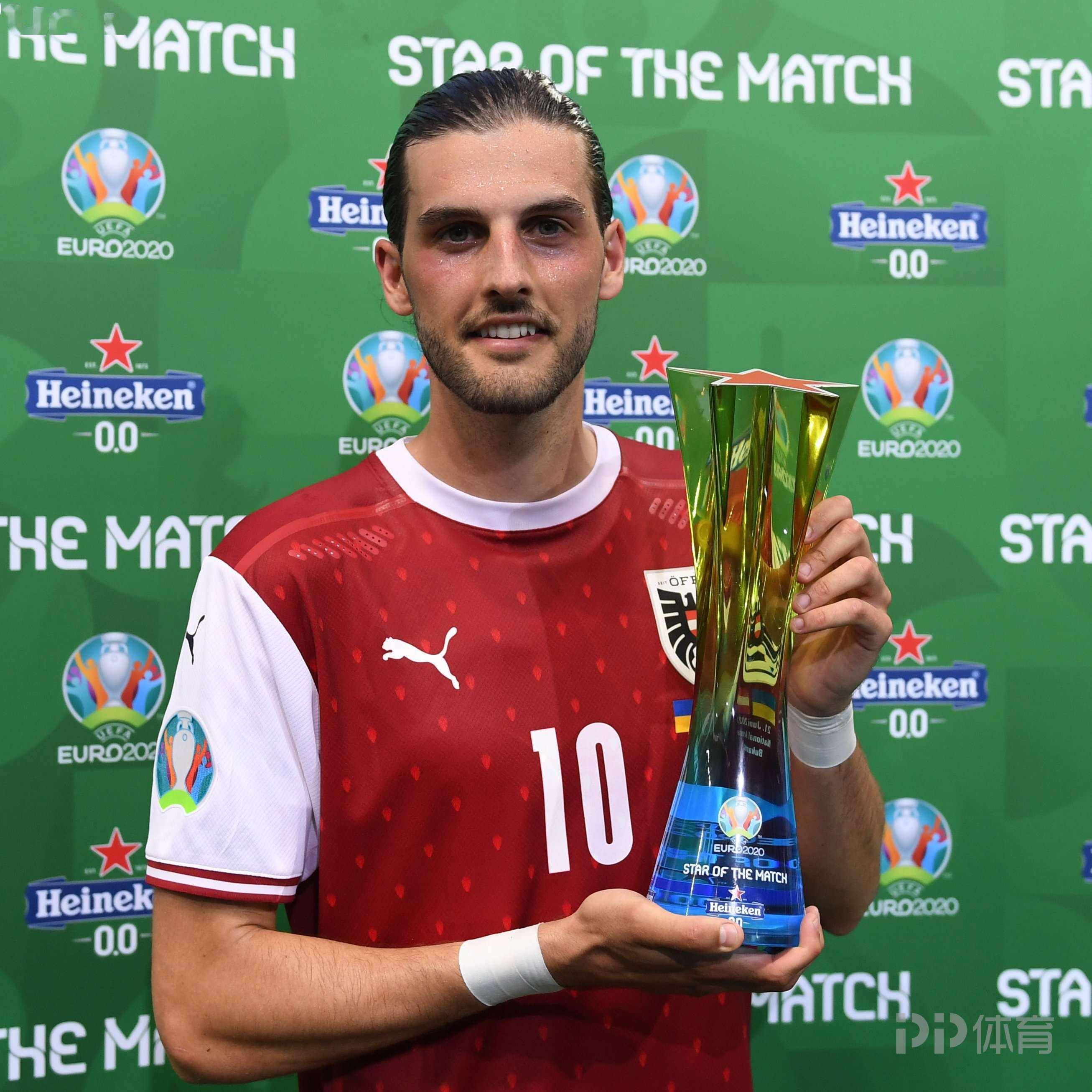 最终奥地利1-0小胜乌克兰,格里利奇获得全场最佳球员.