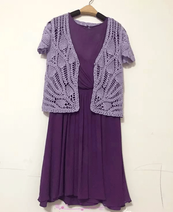 空调间必备女士钩针菠萝短袖开衫