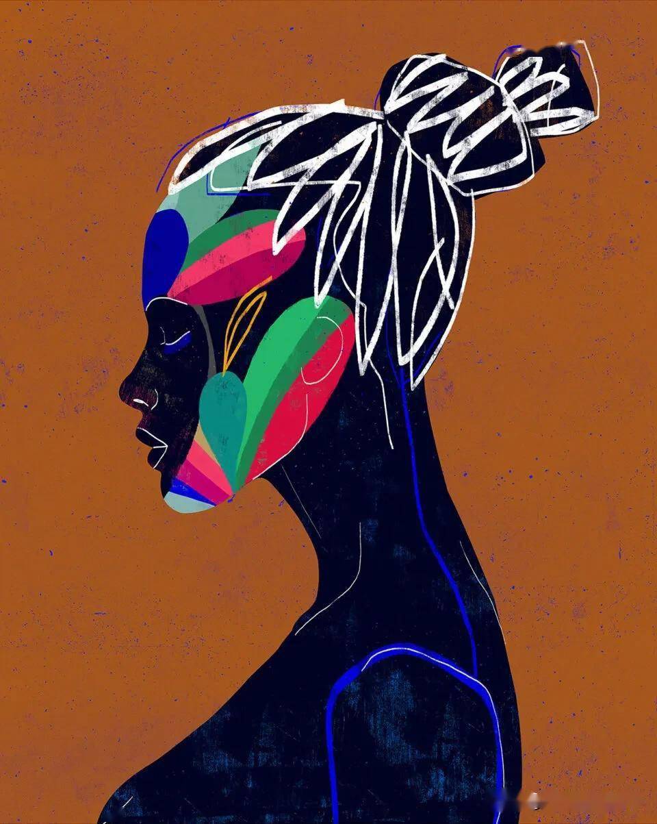 cian)非常喜欢用几何大色块和极简的线条为黑皮肤女性绘制人物半身