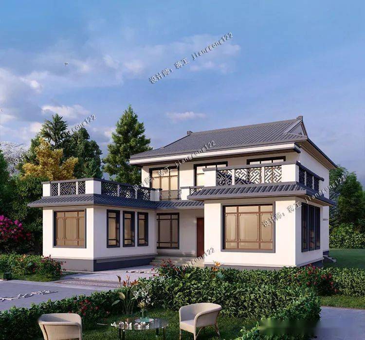 4款中式二层农村别墅设计三合院风格不用几百万40万就够了