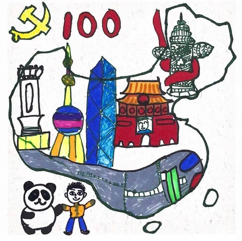 建党100周年绘画图简单图片