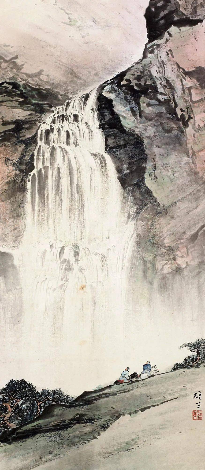 黎雄才画瀑布，气势真大_山水
