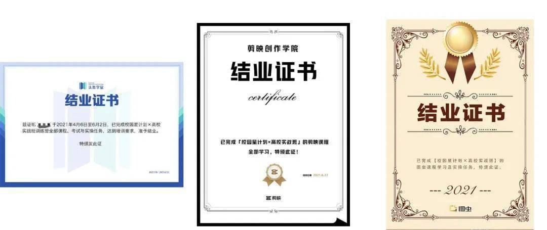 其中2327名学生通过头条学堂,剪映,图虫实操考核获得结业证书,627人