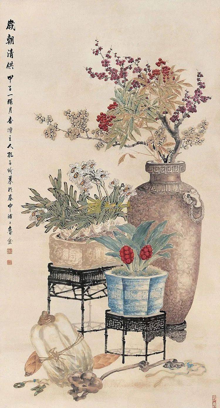 古朴典雅的花卉博古画