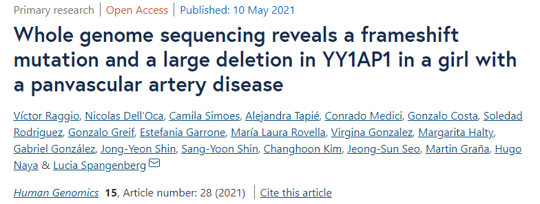 全基因组测序发现一个广泛性动脉血管病女孩携带yy1a