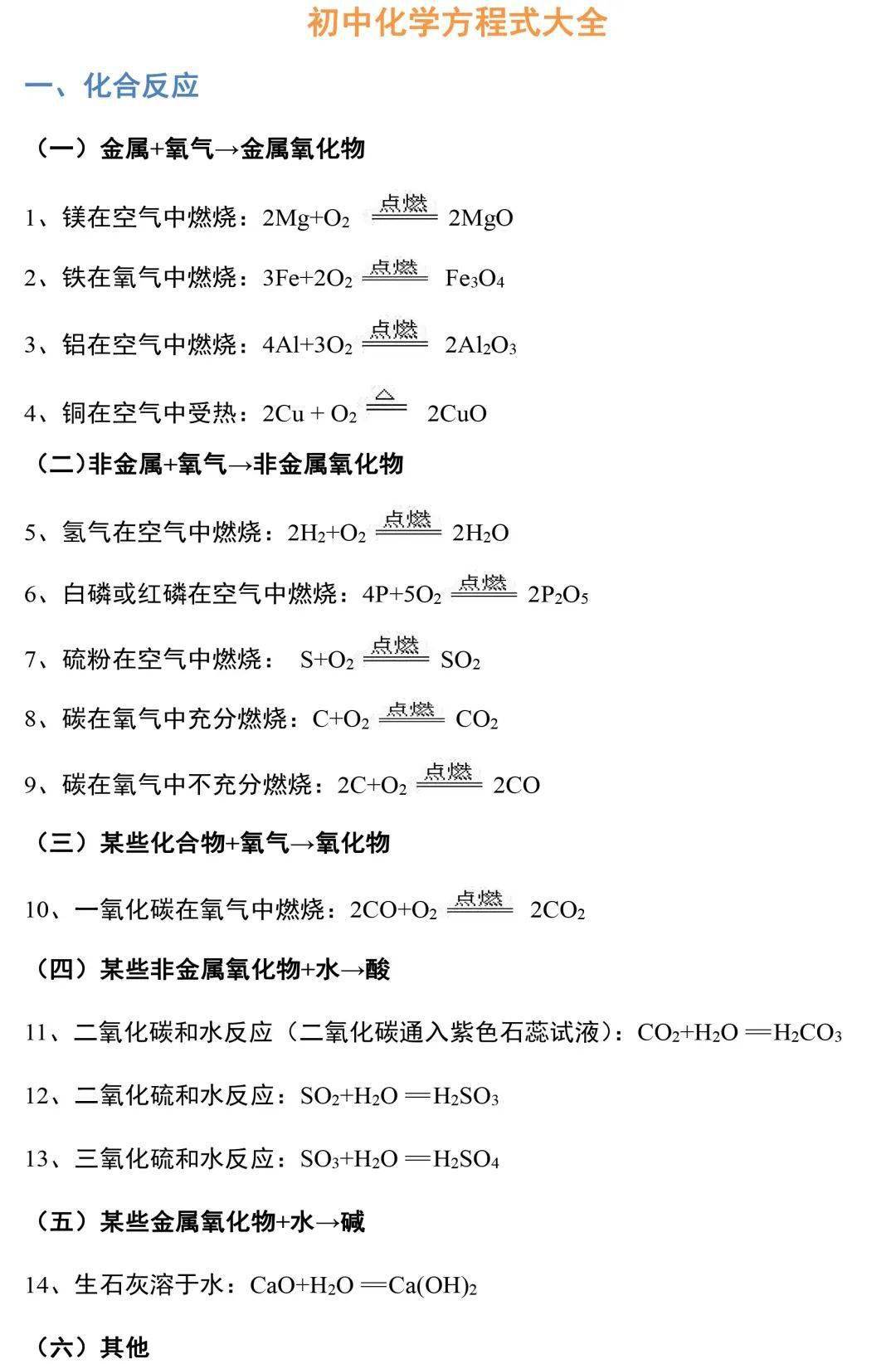 资深老教师熬夜整理 初中化学全部化学式及方程式大全 初三