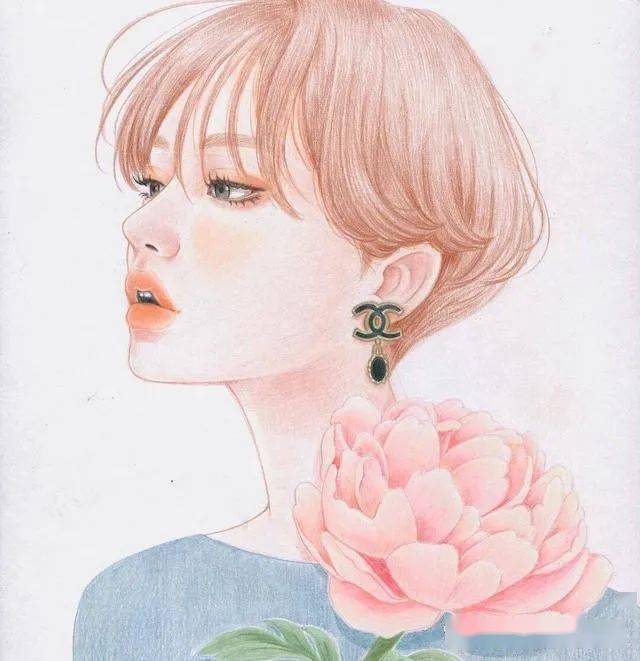 他山之石艺优雅知性彩铅小姐姐插画精致的妆容让人惊艳