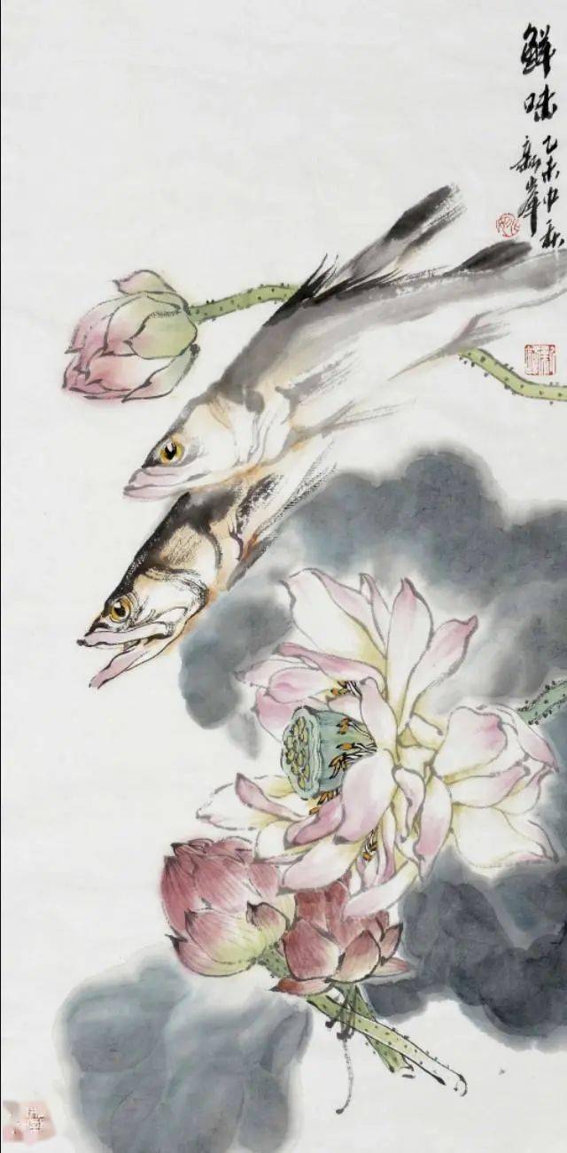 他的作品画面简淡冲和灵性自然画出了江南鱼米之乡的美丽和丰饶