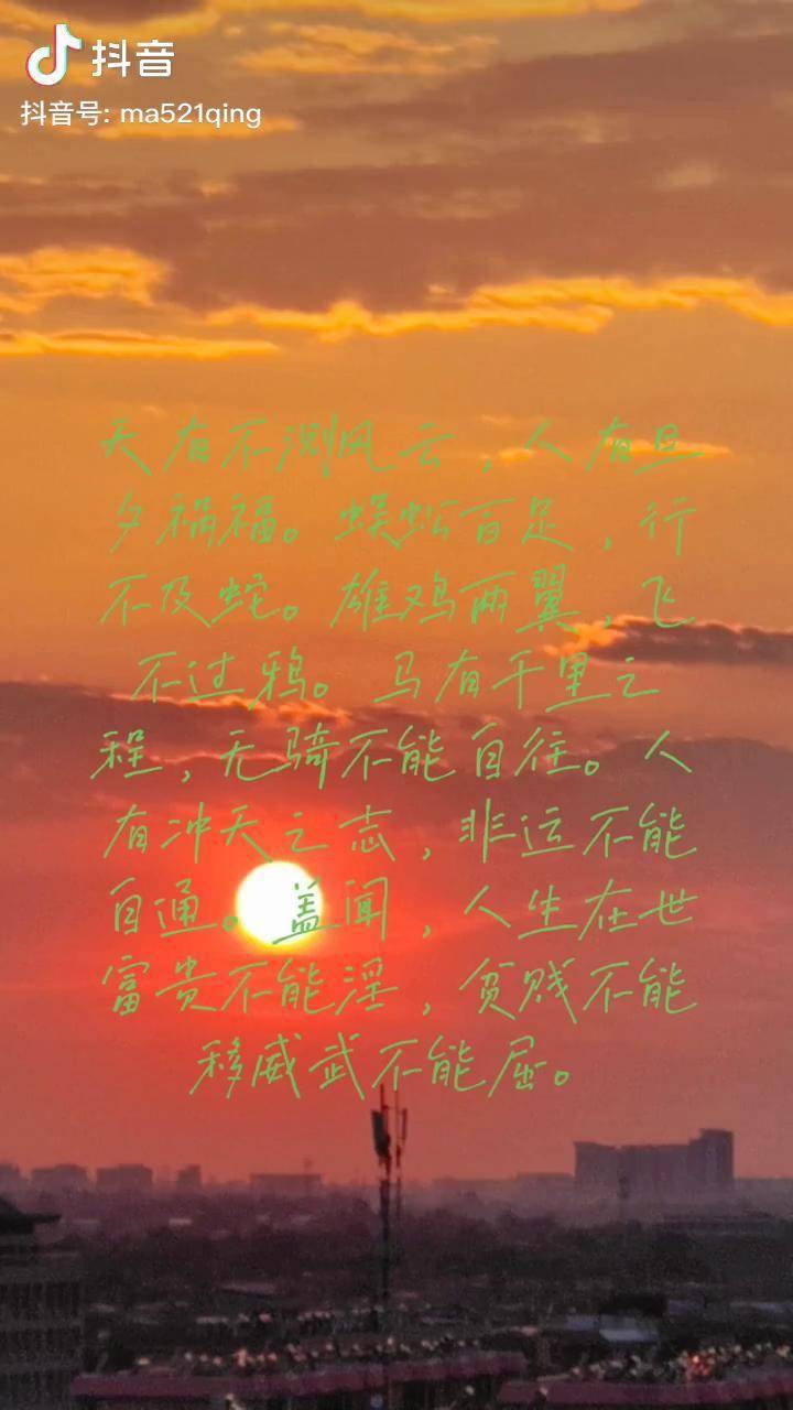 天有不测风云人有旦夕祸福蜈蚣百足行不及蛇雄鸡两翼飞不过鸦马有千里