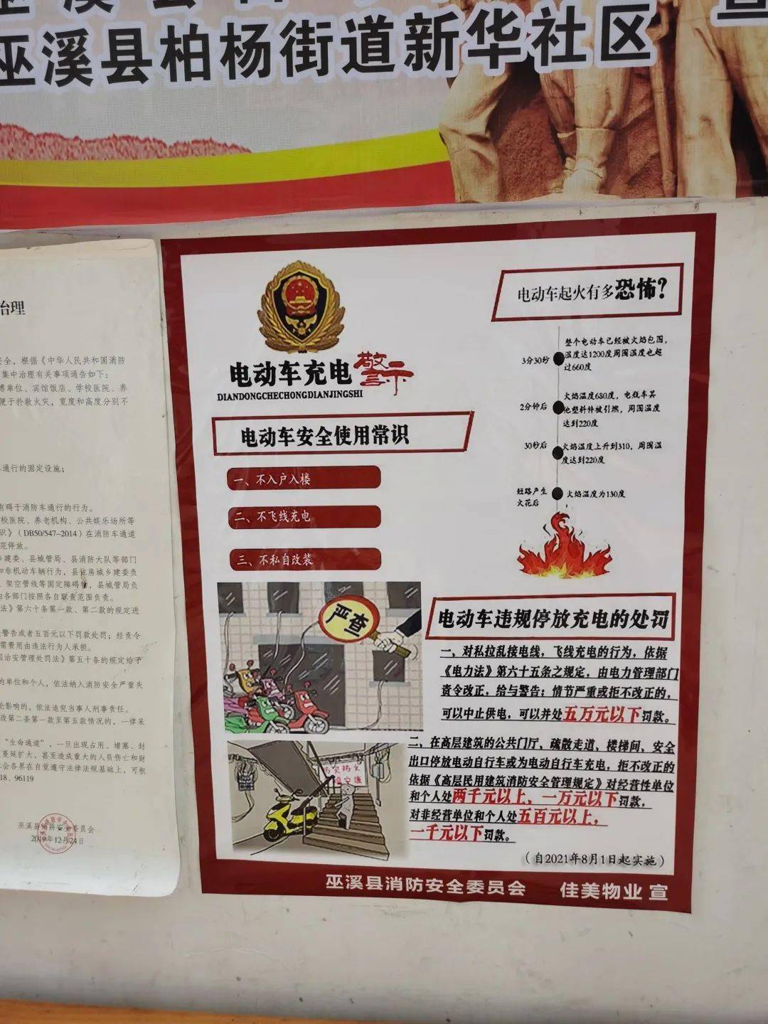 消防志愿者进小区张贴消防安全海报,营造平安氛围_宣传