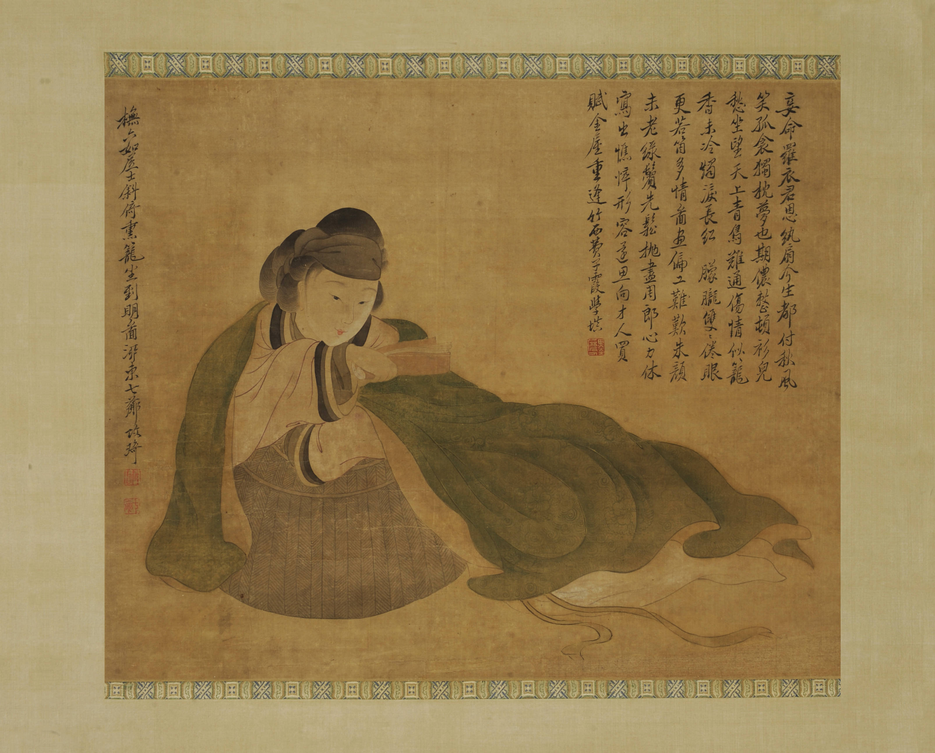 图五:改琦"斜倚熏炉坐到明"侍女图轴第五幅是《改琦"斜倚熏炉坐到明"