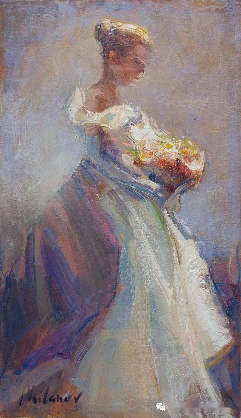 塞尔维亚画家斯托扬油画中女子或站或坐眼波流转拨撩人心