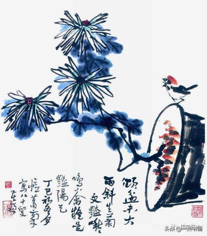 秋色浓李苦禅画菊