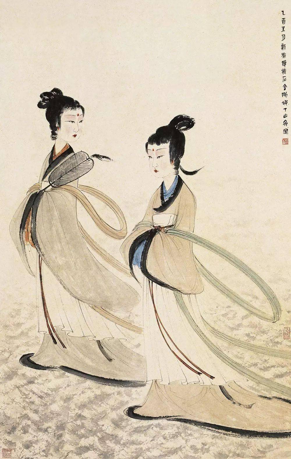 国画大师傅抱石的仕女画作品赏析_搜狐网