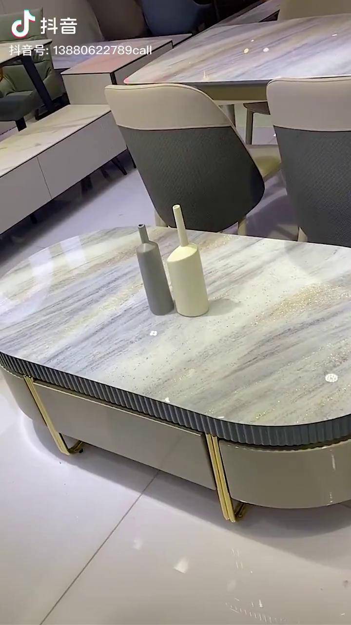 现代轻奢茶几电视柜餐桌套装玻钢石台面家具软装