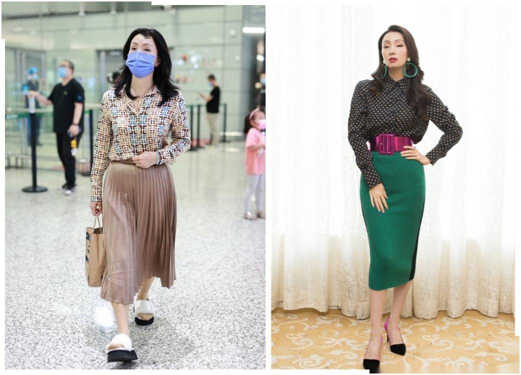 陶虹真是不在乎身材,用"塞衣角"来显高,小肚腩却被勒得很明显