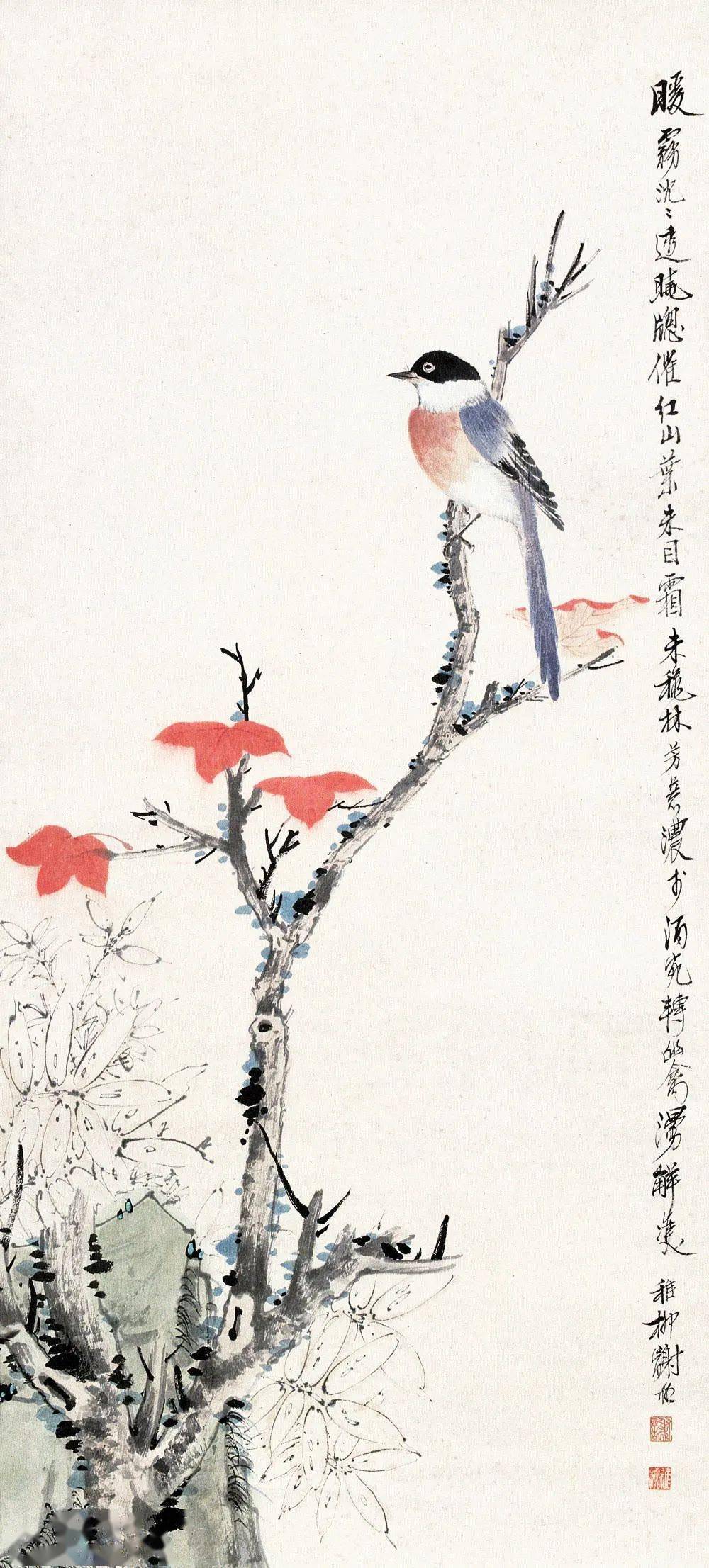 谢稚柳 红叶小鸟