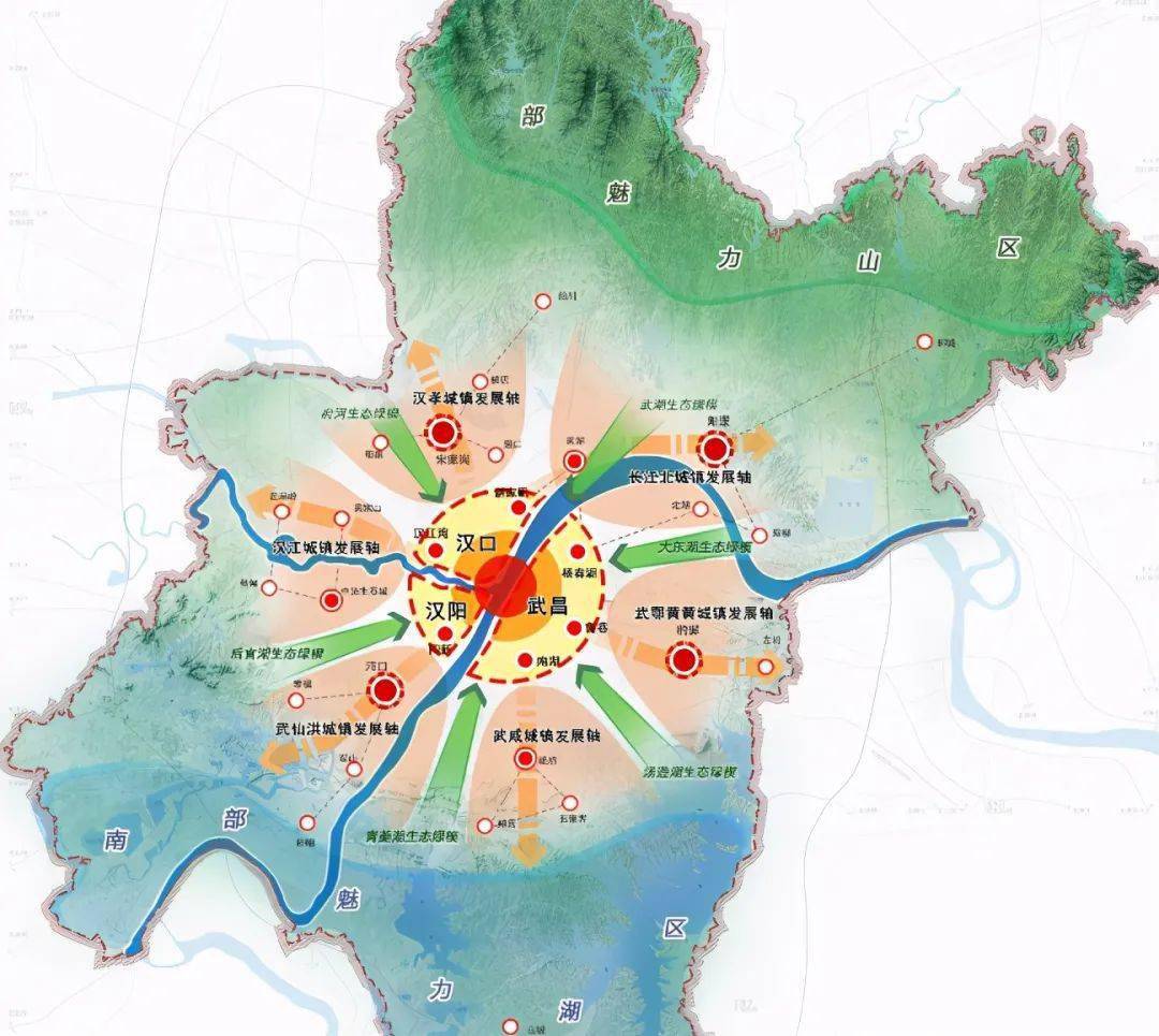 以武漢主城區為核心,主要承載體現國家中心城市的綜合競爭力和輻射