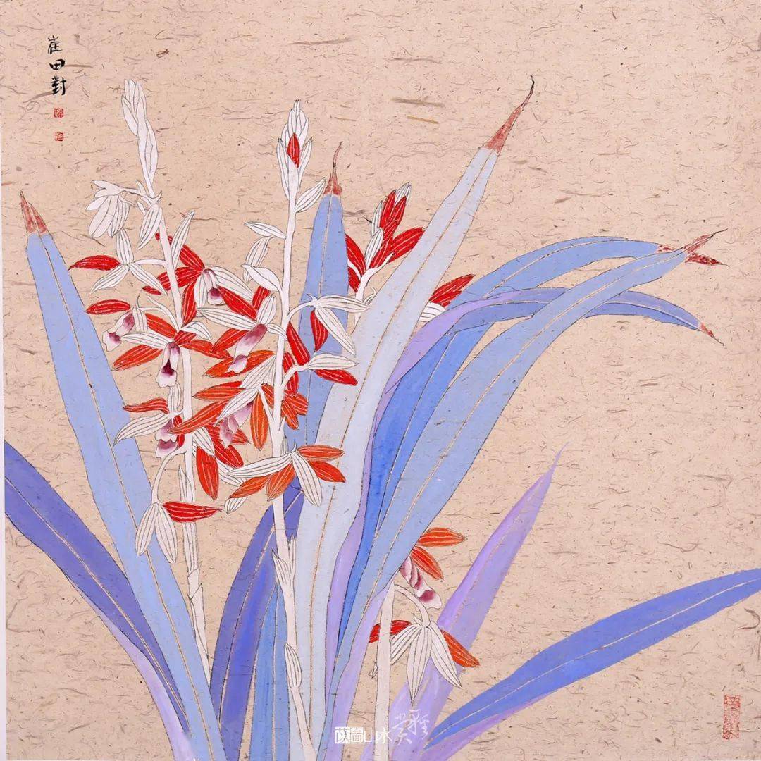 她的工笔花鸟画质朴而典雅