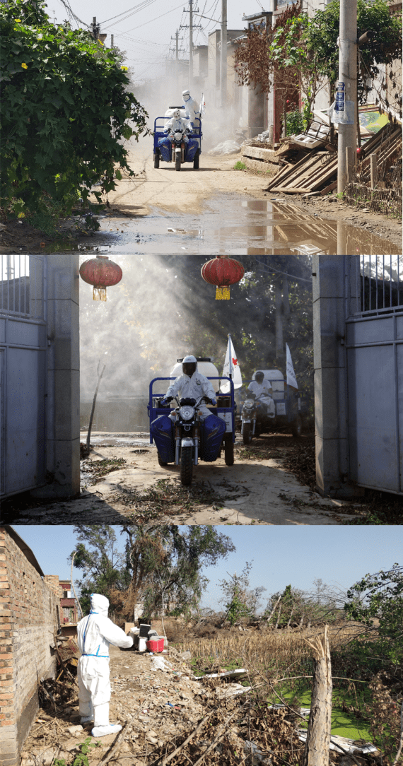 红十字消杀志愿服务队在鹤壁市浚县小河镇进行防疫消杀工作