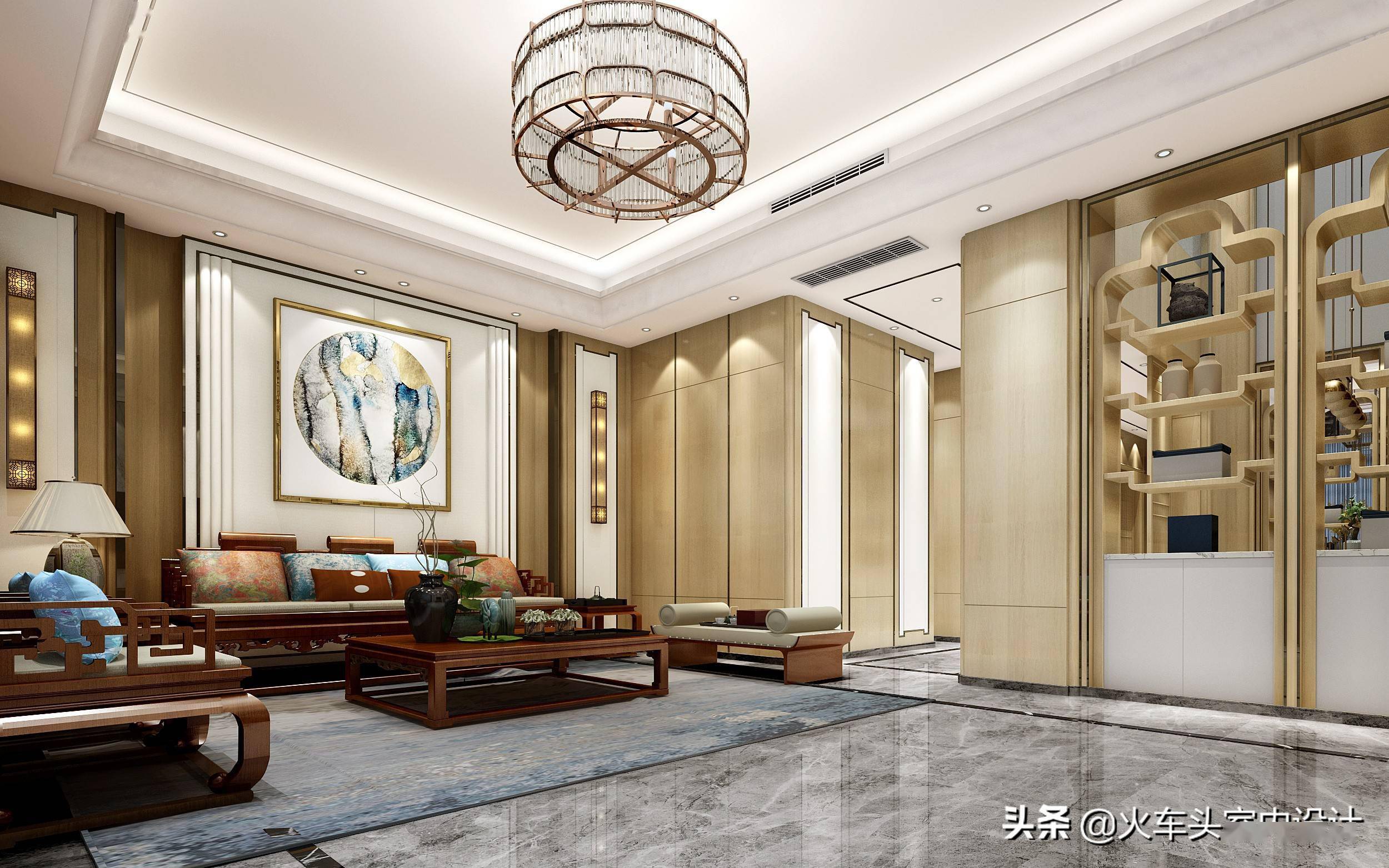 新中式别墅室内装修设计cad施工图纸3d模型效果图儒雅禅意