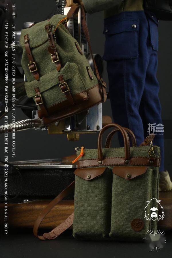 蜡布|猿行师 1/6 F50头盔包 S30复古双肩包 潮流兵人人偶配件