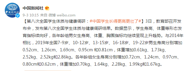 第八次全国学生体质与健康调研:中国学生长得更高更壮了