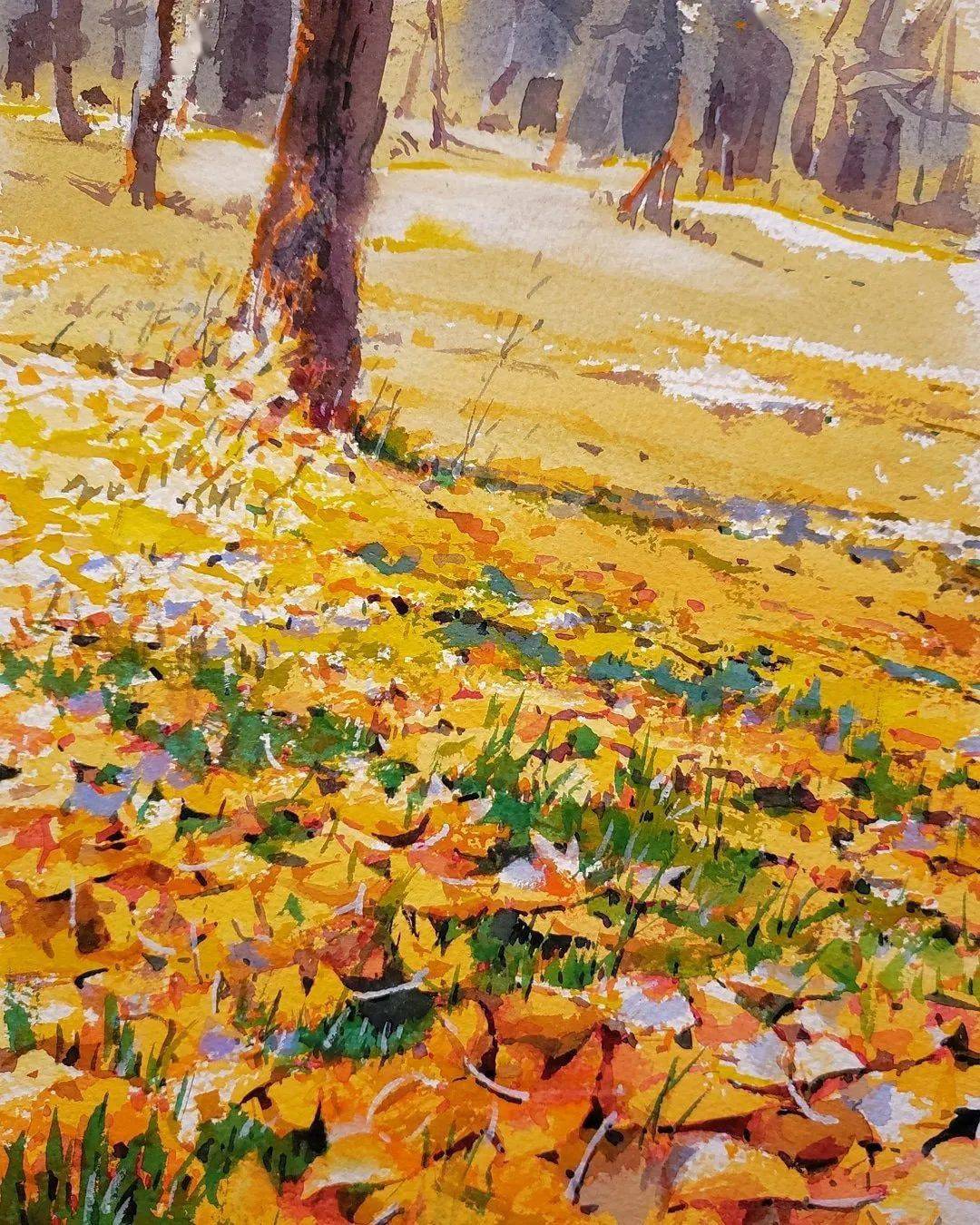 水彩风景|落叶缤纷