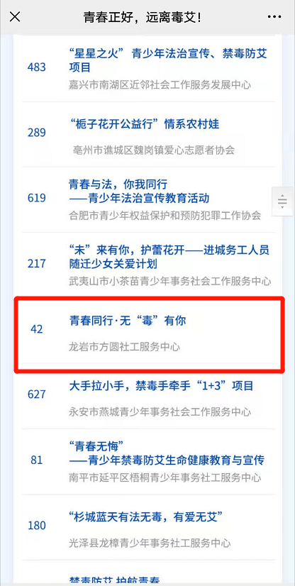 喜报 龙岩市 青春同行 无 毒 有你 入选团中央专项项目 青少年