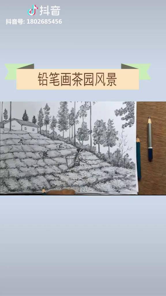 铅笔画茶园风景素描 绘画 速写 风景画 玩转插画 手绘之家