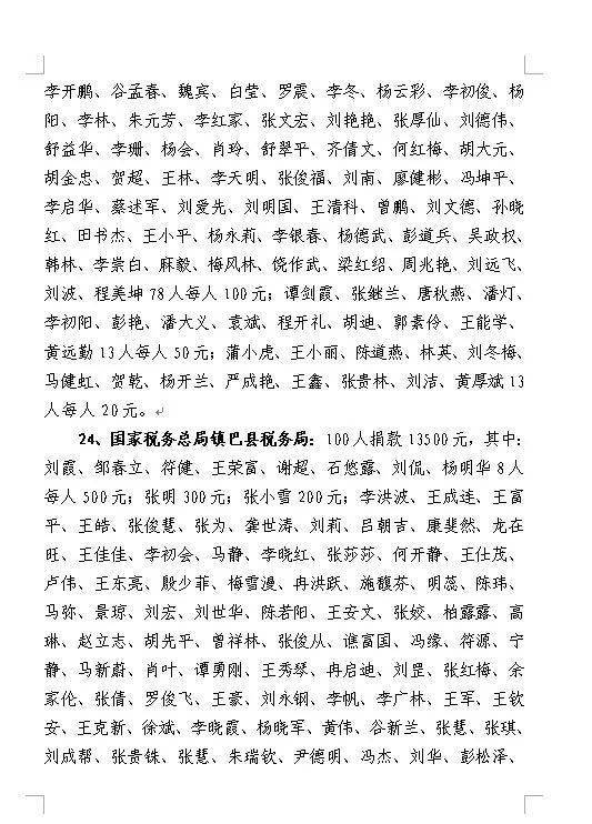 镇巴县民政局抗洪救灾捐赠公告(第二期)
