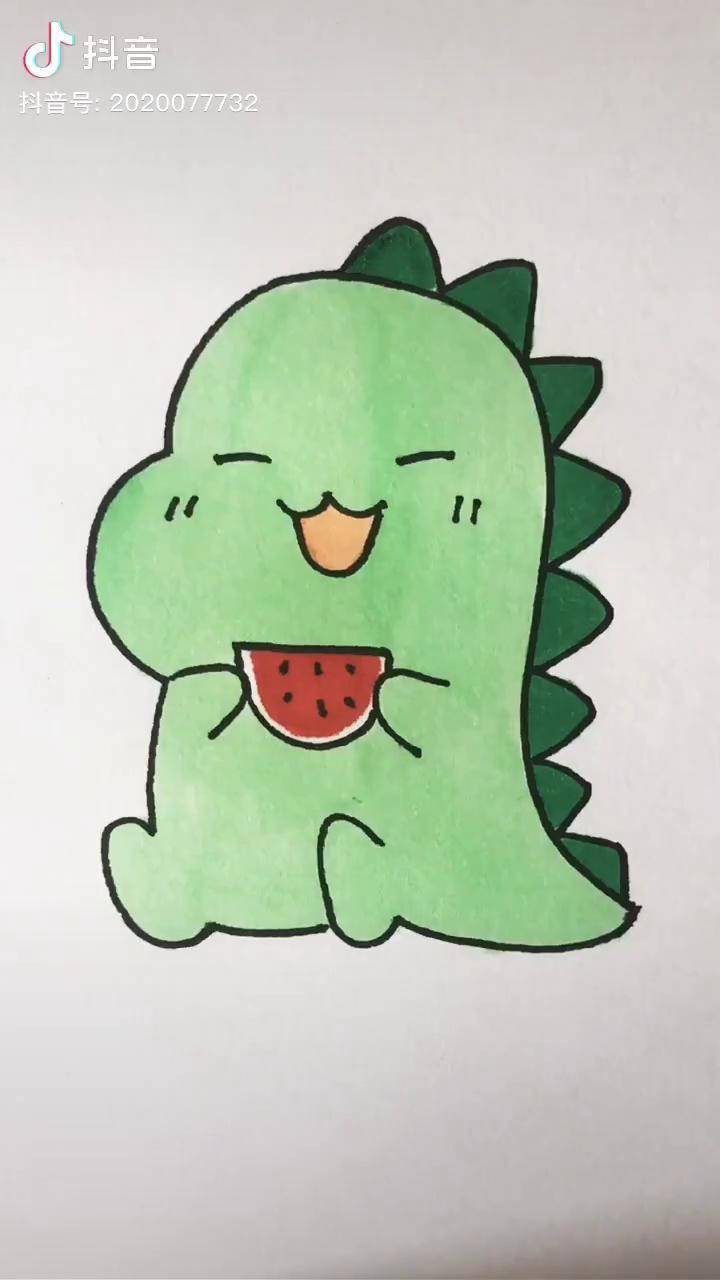 吃西瓜的可爱小恐龙简笔画马克笔同学你好
