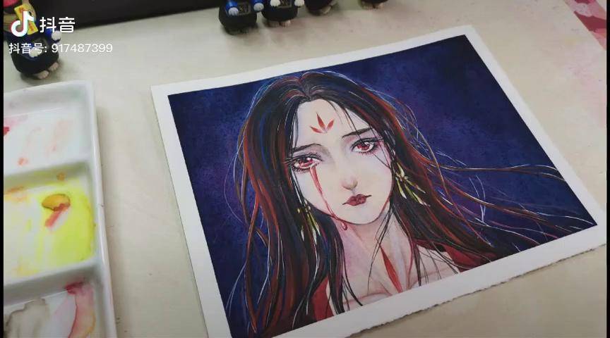 画画手绘水彩古风绘画天官赐福宣姬裴茗这个渣男