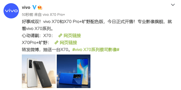 3699元起！vivo X70、X70 Pro+旷野配色版正式开售_手机搜狐网