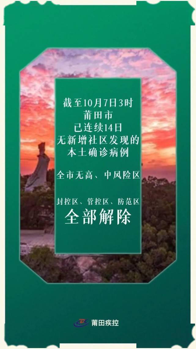 福建|凌晨通告！福建莆田全域转为低风险