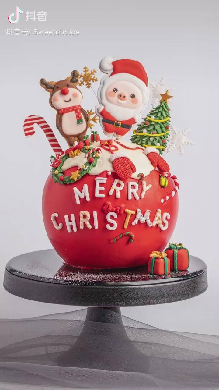 ins圣诞款球形蛋糕美的挪不开眼睛肿么办采用翻糖饼干糖牌刻字芝士