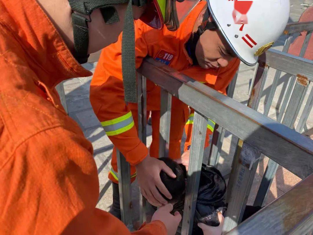 危险长治一孩子头被栏杆卡住