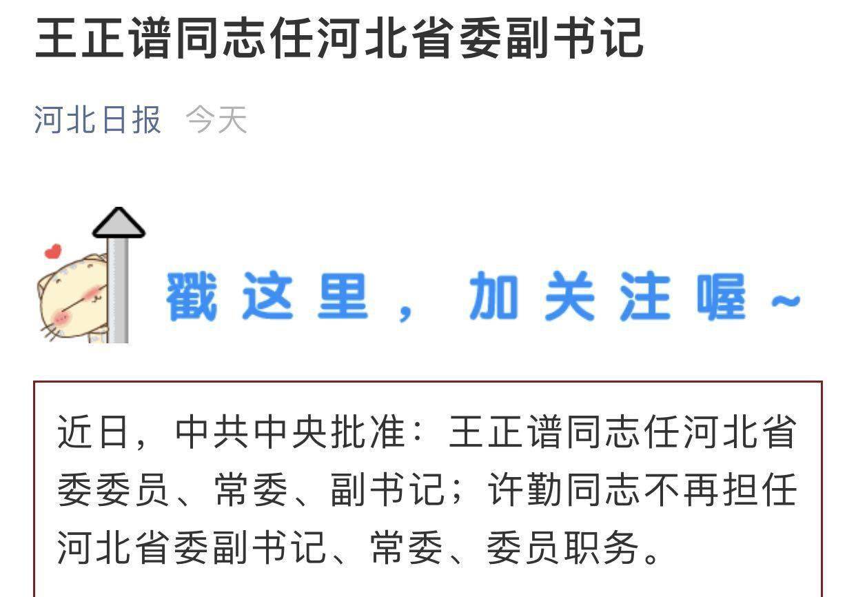 国家乡村振兴局首任局长王正谱履新河北省委副书记