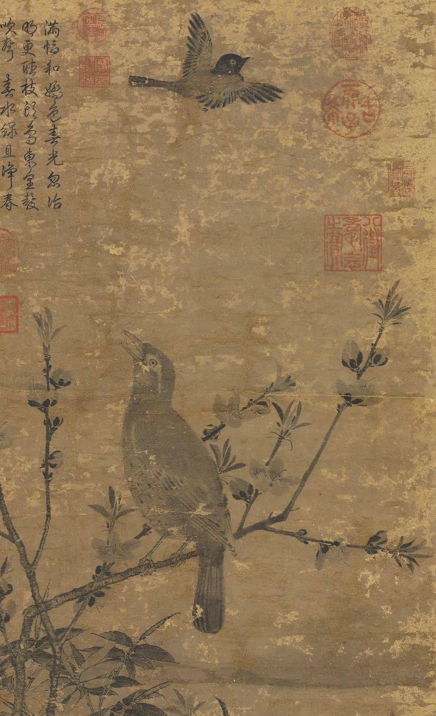 赏画元王渊桃竹春禽轴