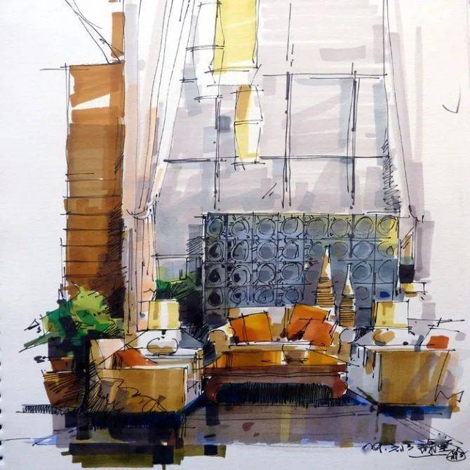 百余张室内外马克笔快速表现作品