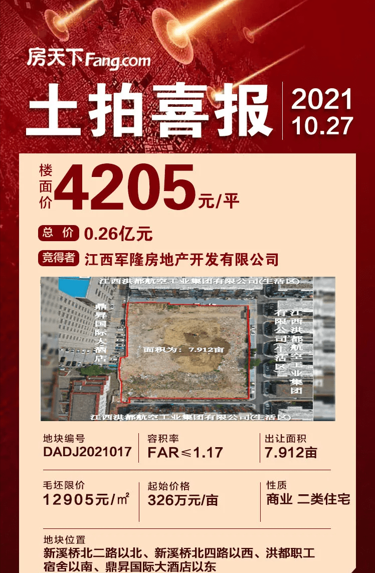 江西军隆房地产开发有限公司拿下青云谱7.